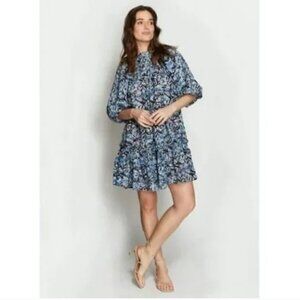 NEW Anthropologie Love the Label Andrea Blue Puff Sleeve Mini Dress